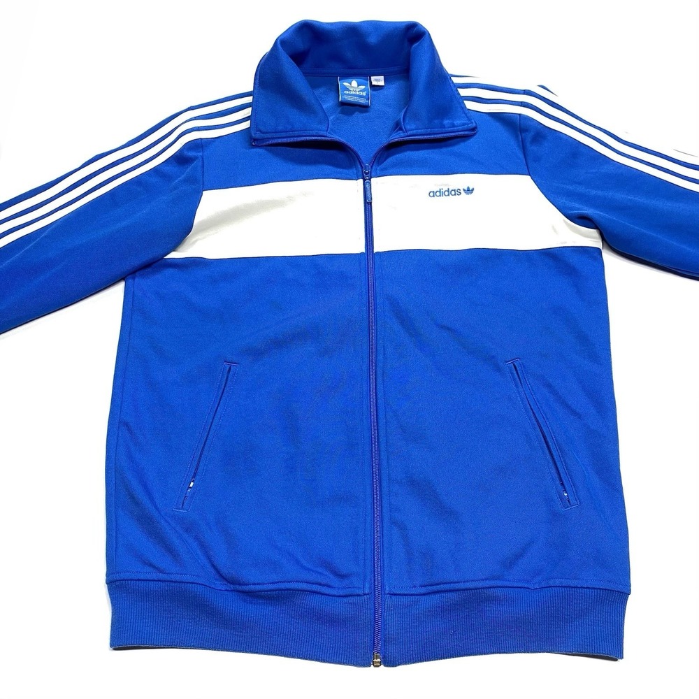 Vintage Y2K Adidas Blue White Stripes Full Zip Size Large Track Jacket Clean - Picture 2 of 11